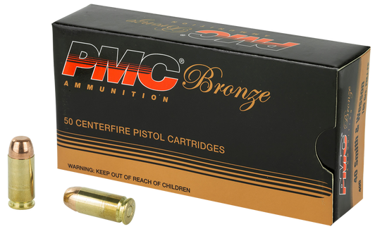 PMC .40 S&W 165 Grain - FMJ - Brass Casing  -  Pistol Ammo  -  50RD Box - 40D