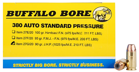 Buffalo Bore  Standard Pressure 380 ACP 90 Gr Jacketed Hollow Point - 20RD Box