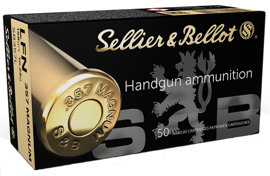 Sellier & Bellot .357 Magnum 158 Grain Lead Flat Nose Brass Cased - Pistol Ammo  -  50RD Box - SB.357L