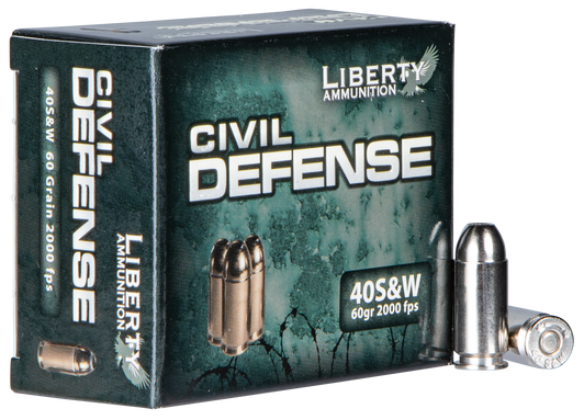Liberty  -  Civil Defense .40 S&W 60 Grain Hollow Point Brass Cased  -  Pistol Ammo  -  20RD Box