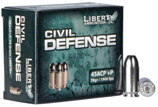 Liberty  -  Civil Defense .45 ACP +P 78 Grain Hollow Point Nickel-Plated Brass Cased - Pistol Ammo - 20RD Box