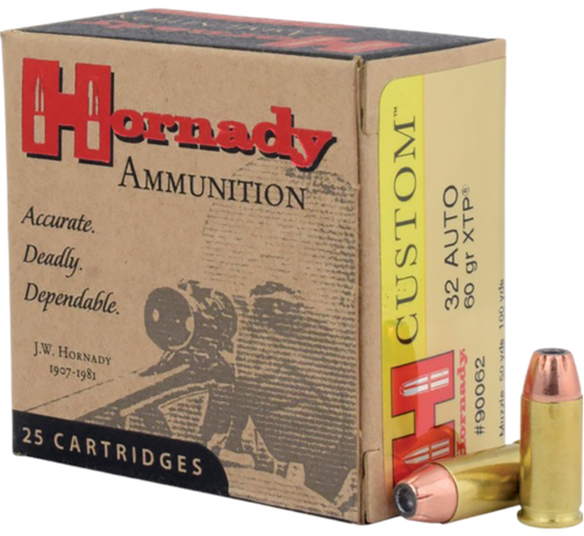 Hornady Custom .32 ACP 60 Grain EXtreme Terminal Performance Brass Cased  -  Pistol Ammo  -  25RD Box - 90062