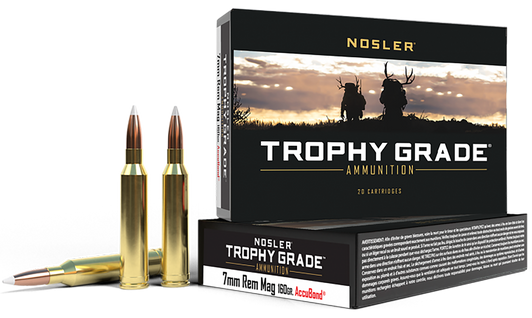 Nosler Trophy Grade 7mm Remington Magnum 160 Grain AccuBond Brass Cased - Rifle Ammo - 20RD Box - 47284