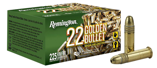 Remington 22 Golden Bullet .22 Long Rifle 36 Grain Plated Hollow Point Brass Cased - Rimfire Ammo - 225RD Box - 21229
