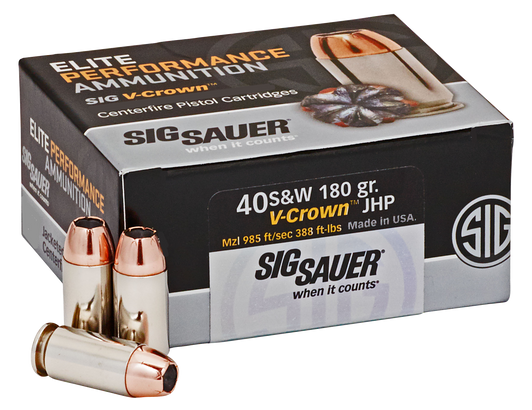 SIG SAUER Elite V-Crown - Pistol Ammo  -  .40 S&W  -  JHP  -  180 Grain - 50RD Box