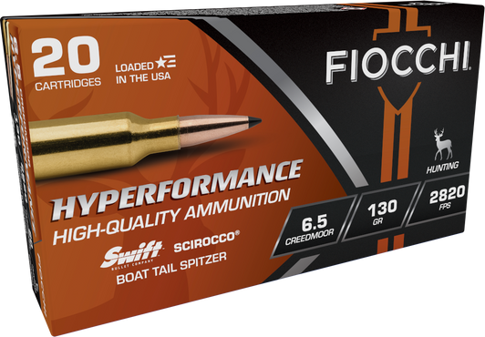 Fiocchi Hyperformance Hunt 6.5 Creedmoor 130 Grain Scirocco Rifle Ammo - 20RD Box - 65CMSCA