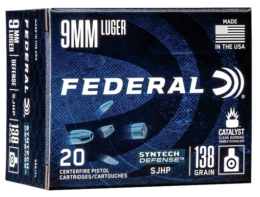 Federal Syntech Defense 9MM  138 Grain Segmented Hollow Point  -  Pistol Ammo  -  20RD Box - S9SJT1