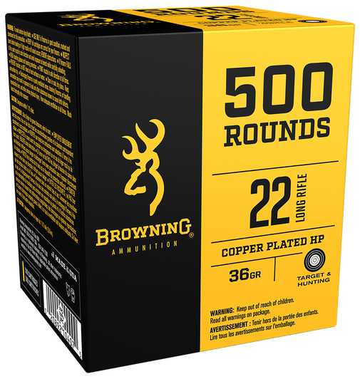 Browning BPR .22 Long Rifle 36 Grain Copper Plated Hollow Point - Rimfire Ammo - 1000 Rounds - B194122000