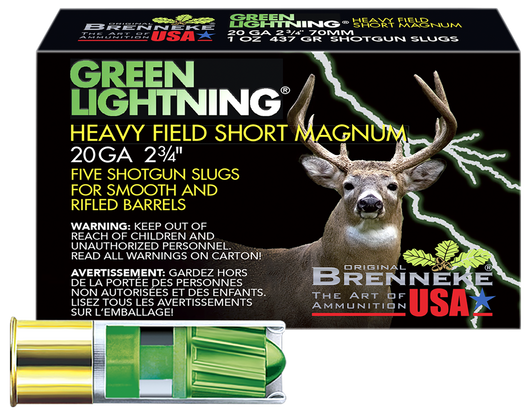 Brenneke Green Lightning 20 Gauge 1 Oz 2.75in - Shotgun Ammo - 5RD Box - Sl202Hfsgl