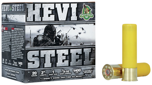 HEVI-Shot HEVI-Steel 20 Gauge 7/8oz 3in #1 - Shotgun Ammo - 25RD Box - HS62001
