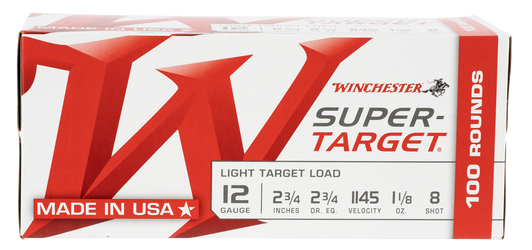 Winchester Ammo Super Target 12 Gauge 2 3/4 Length 1 1/8 Oz 8 Shot Centerfire  -  - 100 per Box