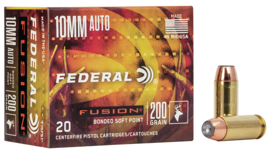 Federal Fusion 10mm Auto 200 Grain Soft Point Brass  -  Pistol Ammo  -  20RD Box - F10FS1