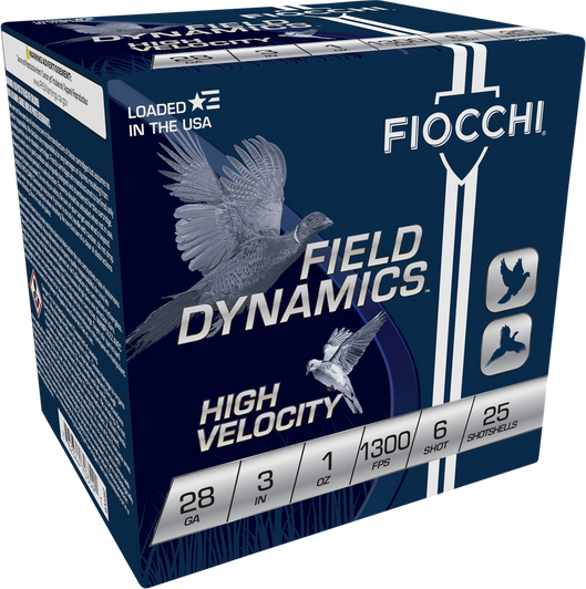 Fiocchi Hi Velocity Lead 28 Gauge 1oz 3in 6 Shot Shotgun Ammo - 25RD Box - 283HV6