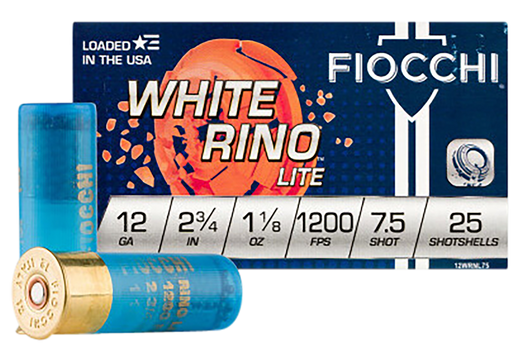 Fiocchi White Rino Lite 12 Gauge 2.75in 1 1/8 Oz 7.5 Shot Shotgun Ammo - 25RD Box - 12WRNL75