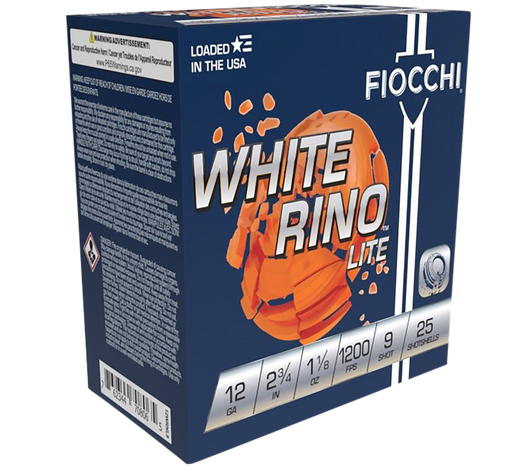 Fiocchi White Rino 12 Gauge 1-1/8 Oz 2-3/4in Shot 9 Shotgun Ammo - 25RD Box - 12WRNL9