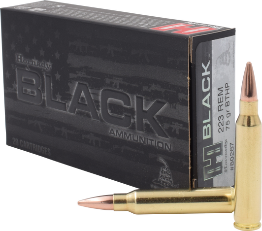 Hornady BLACK .223 Remington 75 Grain Boat-Tail Hollow Point Match Brass Cased - Rifle Ammo - 20RD Box - 80267