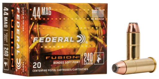 Federal Fusion 44 Rem Magnum 240 Grain Soft Point Brass  -  Pistol Ammo  -  20RD Box - F44FS1