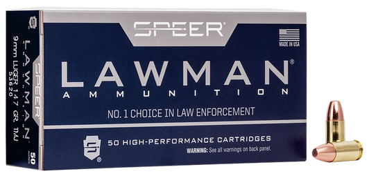 Speer Lawman Training 9MM  147 Grain Total Metal Jacket  -  Pistol Ammo  -  50RD Box - 53620
