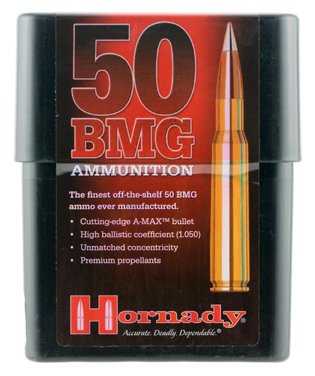 Hornady Match .50 BMG 750 Grain a-MAX Brass Cased - Rifle Ammo - 10RD Box - 8270