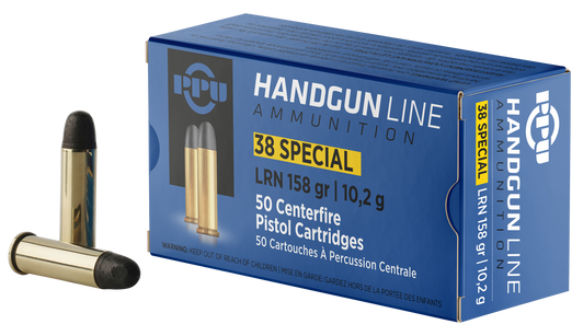 PPU .38 Special 158 Grain LRN Brass Cased - Pistol Ammo  -  50RD Box - PPH38SL