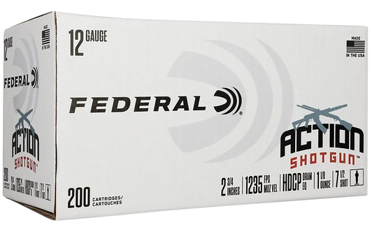 Federal Action Shotgun, Fed As12h75  Actn Sg     12 2.75 7.5   1-1/8 200/1