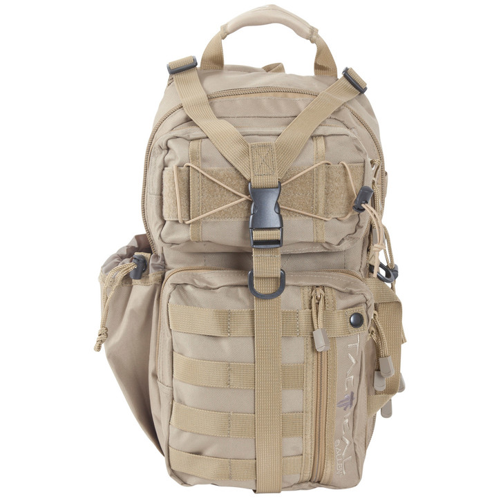 Allen Lite Force Tactical Sling Pack  Tan Endura Fabric  Sling Design  Padded Adjustable Single Shoulder Strap  Conceal Carry Compatable  Large Main Compression Strap  Water Bottle and Sunglasses Pockets  Hydration Compatible  18"x9.75"x7.5"  1200 Cu