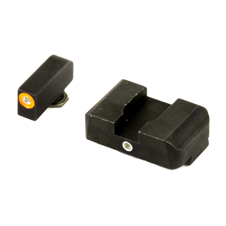 AmeriGlo Pro i-Dot  2 Dot Complete Set  Tritium Night Sight  For Glock 17 19 22 23 24 26 27 33 34 35 37 38 39  Green Front with Orange Outline  Green Rear GL-201