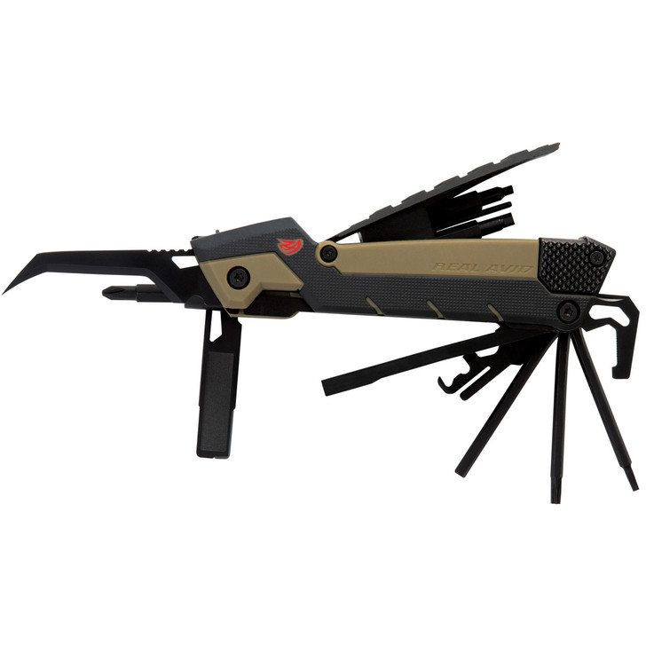 Real Avid Gun Tool Pro AR15  Multi-Tool  Optimized for the AR15  Flat Dark Earth/ Black Finish  Plain Edge Blade  Stainless Steel Construction  Includes FDE Nylon Sheath AVGTPROAR