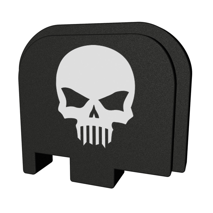 Bastion Slide Back Plate  Skull  Black and White  Fits Glock 43 BASGL-043-BW-BTSKUL