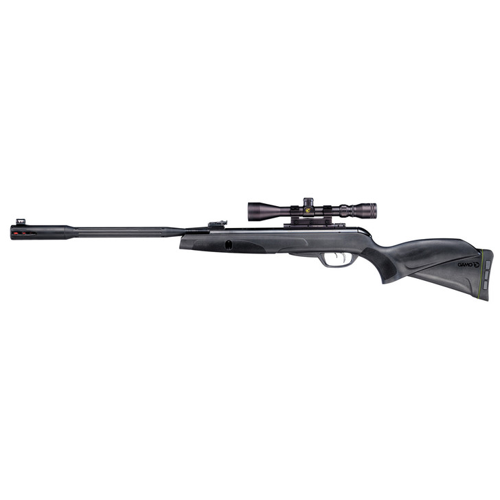 Gamo Whisper Fusion Mach 1  .22 Pellet  Black Finish  Synthetic Stock  Dual Noise Dampening Technology  Fluted Polymer Jacketed Rifled Steel Barrel  Inert Gas Technology  3-9x40 Scope  Single Shot  1020 Feet Per Second 611006325554
