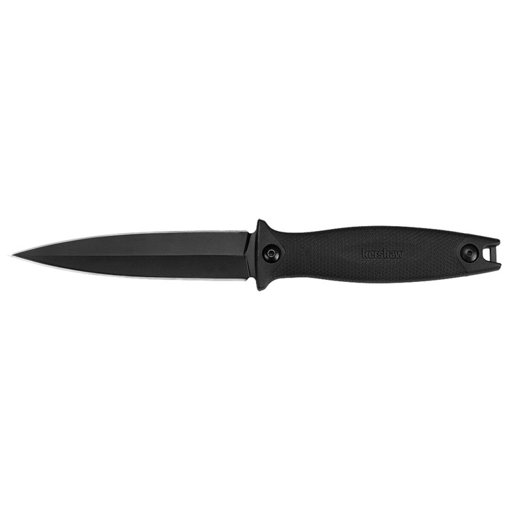 Kershaw Secret Agent  4.4" Fixed Blade Knife  Spear Point  Plain Edge  SS Black-Oxide Finish  Rubberized Co-molded Handle  Molded dual-carry sheath with clip & leg straps 4007