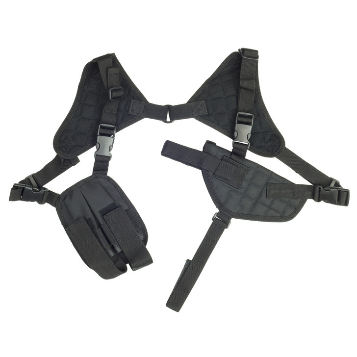 NCSTAR Shoulder Holster  Nylon  Black  Fully Adjustable  Includes Pistol Holster and Dual Magazine Pouch CV2909