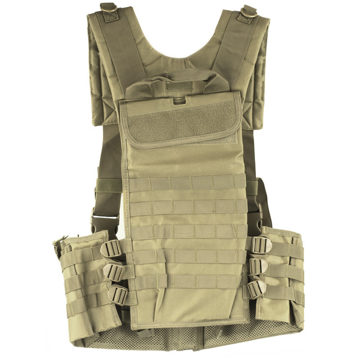 NCSTAR AR Chest Rig  Nylon  Tan  Fully Adjustable  PALS/ MOLLE Webbing  Includes 6 Double AR Magazine pouches CVARCR2922T