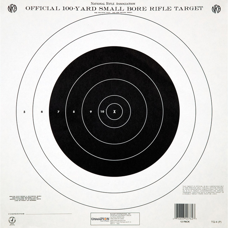 Champion Traps & Targets GTQ4 NRA Target  100 Yard Single Bullseye  12 Pack 40762