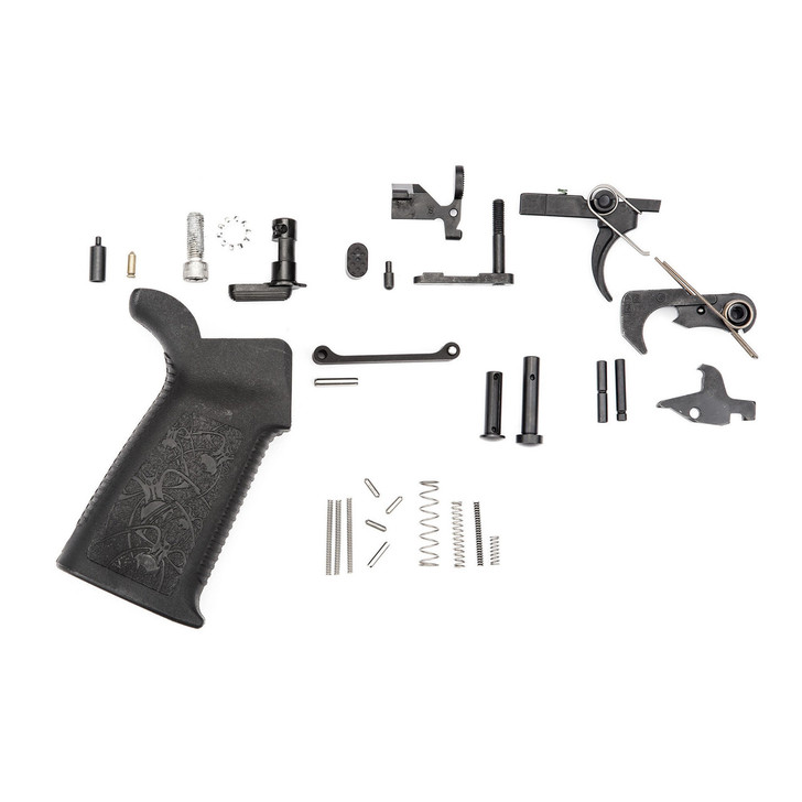 Spike's Tactical Lower Receiver Parts Kit Standard  223 Rem/556NATO  Rounded Hammerand Hammer Spring  Trigger and Trigger Spring  Disconnector and Disconnector Spring  Safety Selector  Detent  Spring  Bolt Catch  Roll Pin  Plunger  Magazine Catch  Tr