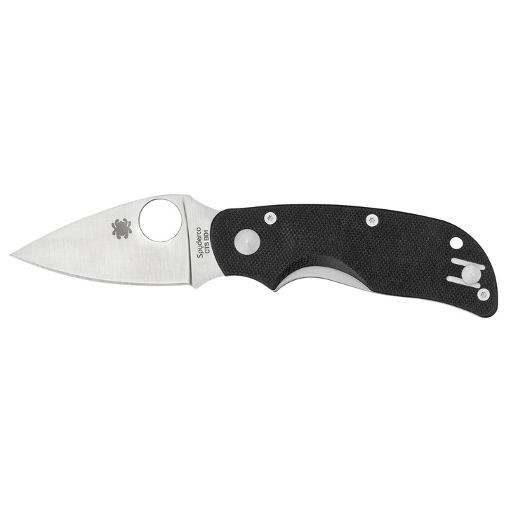 Spyderco Cat  2.44" Folding Knife  Plain Edge  440C/Satin  Black G10  Circle Thumb Hole/Pocket Clip C129GP