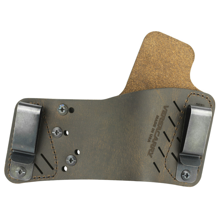 Versa Carry Protector S3 Series Water Buffalo  Includes Tuckable IWB Metal Clips  Adjustable to Fit 90% of Handguns  Right Hand  Distressed Brown Leather 52311