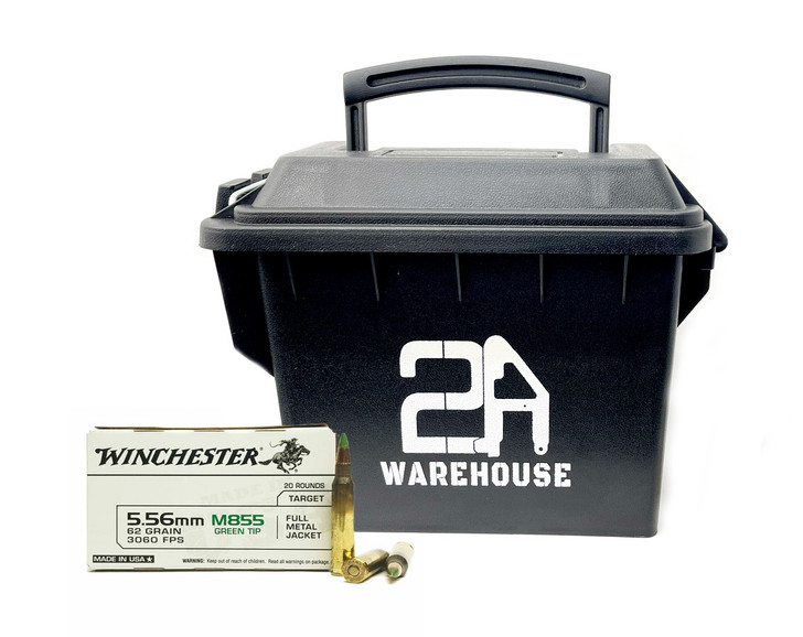 Winchester 5.56 M855 Green Tip 62GR -  Brass Case - 200rds - Free Ammo Can