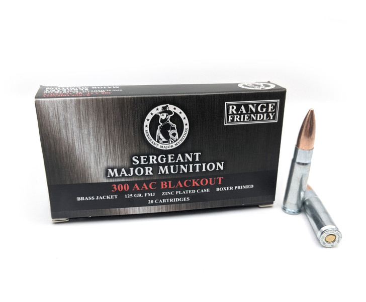 Sergeant Major .300 Blackout - 125GR FMJ - Range Friendly - Zinc Plated Steel Case - 20rd Box