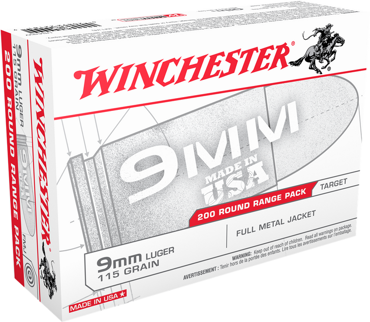 Winchester 9mm Brass 115GR FMJ - USA9W - 200rd Range Pack