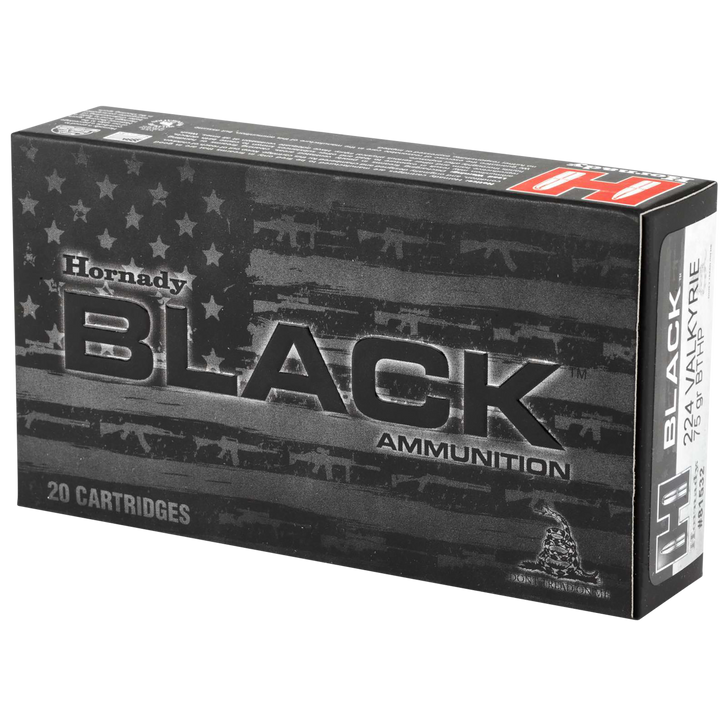 Hornady BLACK .224 Valkyrie 75 Grain Boat-Tail Hollow Point Brass Cased - Rifle Ammo - 20RD Box - 81532