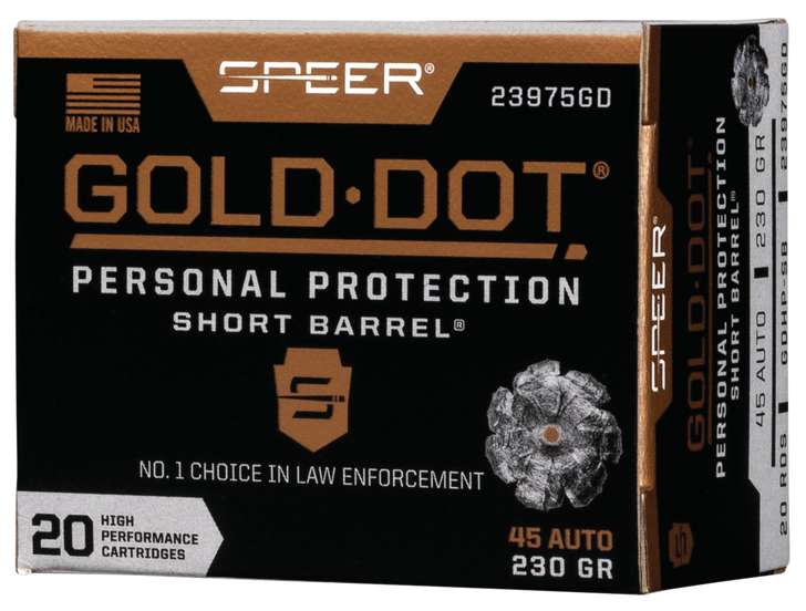 Speer Gold Dot .45 ACP 230 Grain Hollow Point Short Barrel  -  Pistol Ammo  -  20RD Box - 23975GD