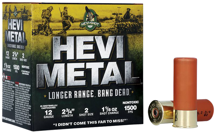 HEVI-Shot HEVI-Metal Longer Range 12 Gauge 1 1/8oz 2.75in #2 - Shotgun Ammo - 25RD Box - HS38702