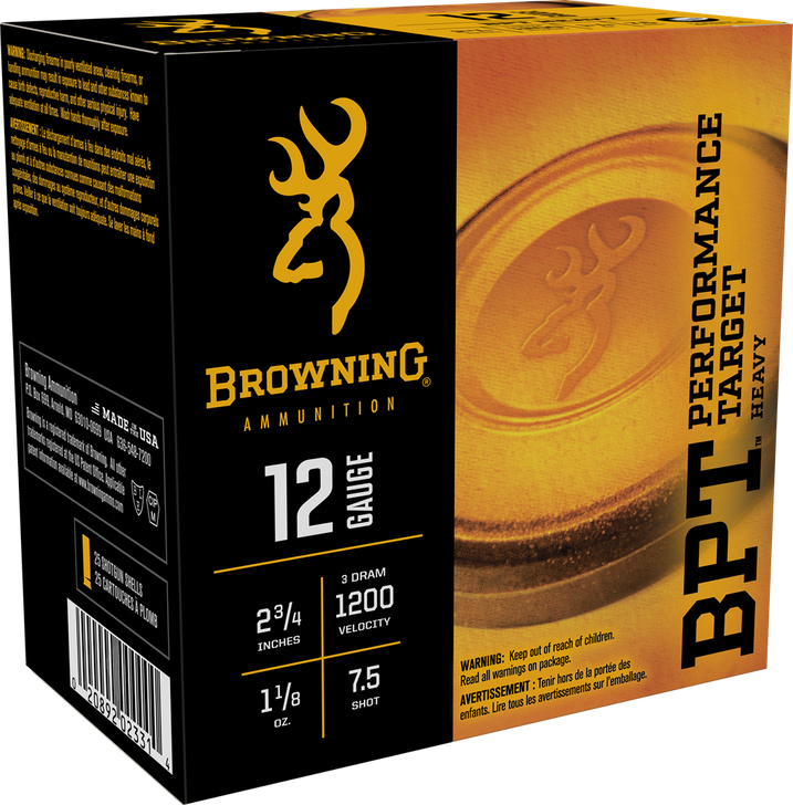 Browning BPT Performance Shotshell Loads 12 Gauge 2.75 in 1 1/8 Oz #7.5 - Shotgun Ammo - 25RD Box - B193621227