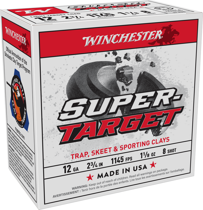 Winchester USA Shotshell 12 Gauge 1 1/8 Oz - 2.75in - 8 Shot Size  -  Shotgun Ammo - 25RD Box - TRGT128