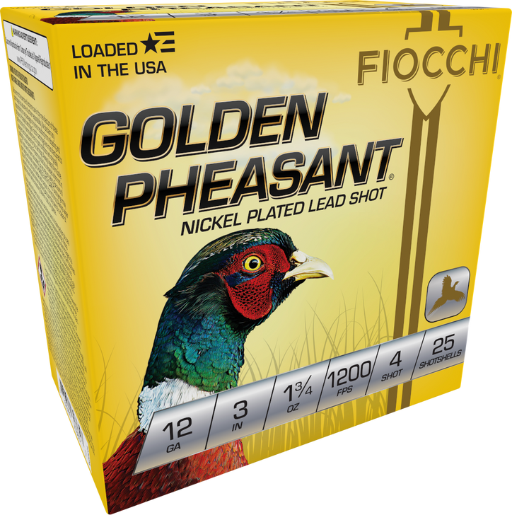 Fiocchi Golden Pheasant Nickel Plated 12 Gauge 1 3/4oz 3in Shotgun Ammo - 4 Shot - 25RD Box - 123GP4