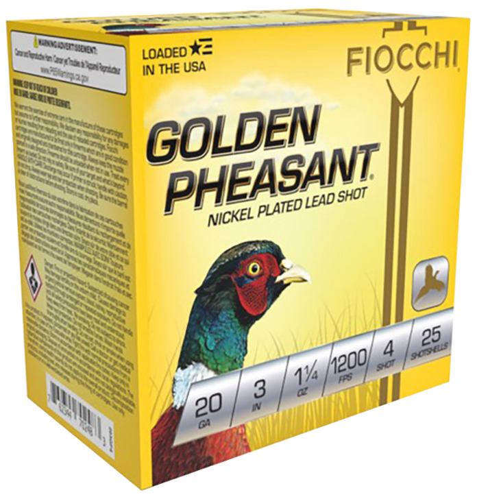 Fiocchi Golden Pheasant 20 Gauge 1 1/4oz 3in 4 Size Shotgun Ammo - 25RD Box - 203GP4