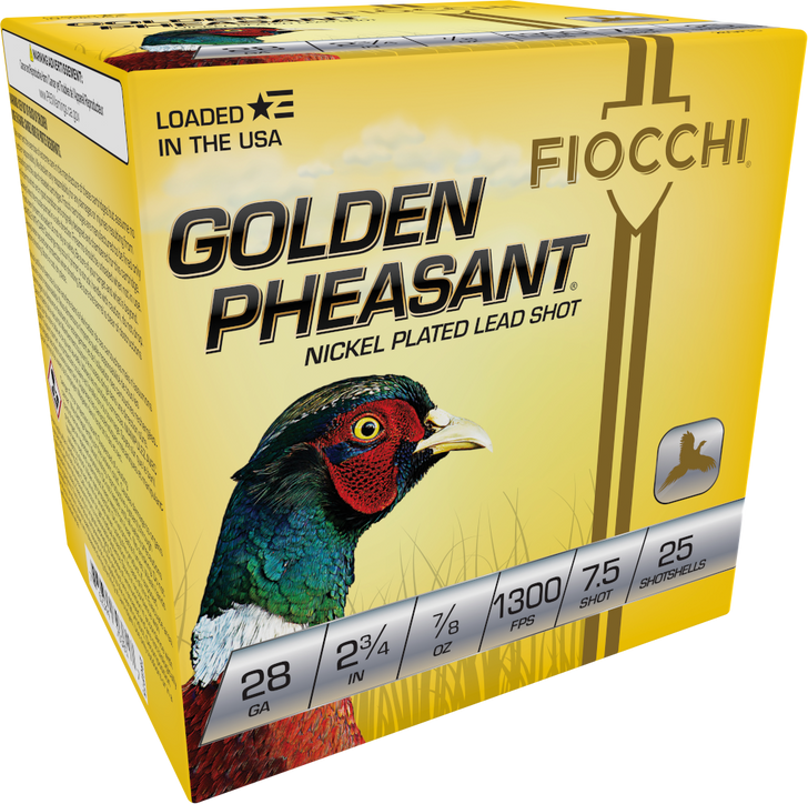Fiocchi Golden Pheasant 28 Gauge 7/8oz 2.75in 7 1/2 Size Shotgun Ammo - 25RD Box - 28GP75