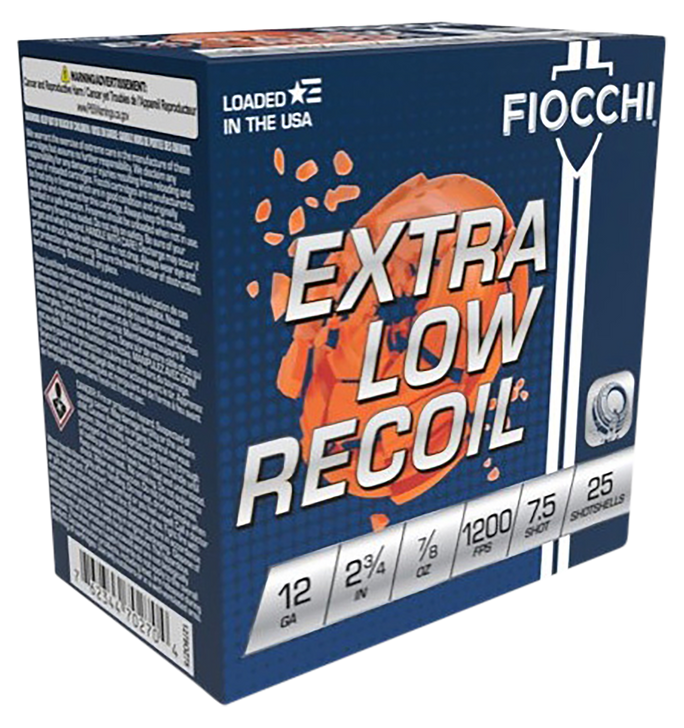 Fiocchi Low Recoil Trainer 12 Gauge 7/8oz 2.75in 7 1/2 Shot Shotgun Ammo - 25RD Box - 1278OZ75