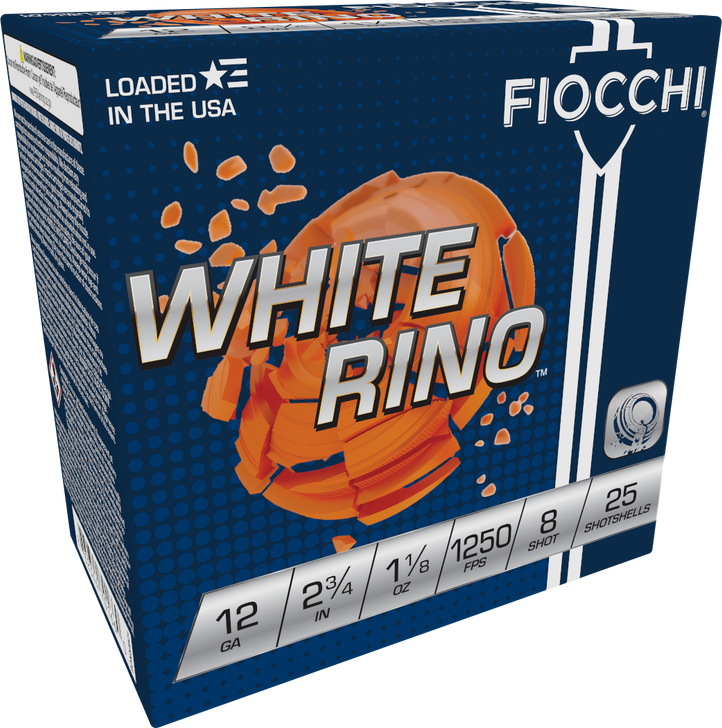 Fiocchi White Rhino 12 Gauge 1 1/8oz 2.75in 8 Shot Shotgun Ammo - 25RD Box - 12WRNO8